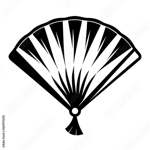 Monochrome folding fan design symbolizing elegance, tradition, and artistic expression in vector format