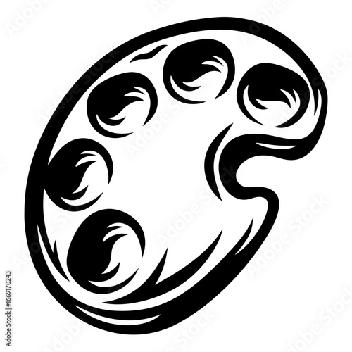 Artist's paint palettes collection featuring empty and used wells and a brush sketch style