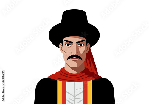 Serious Man in Traditional Spanish Clothing.
