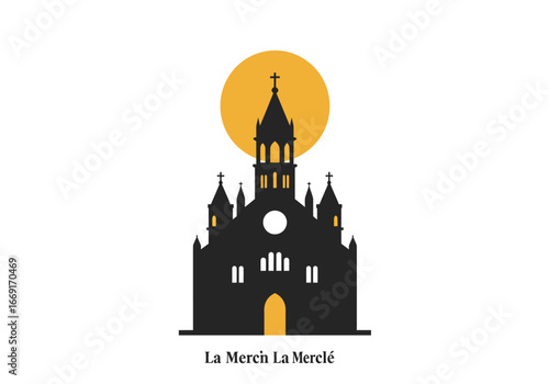 Night Church Silhouette with Yellow Moon.