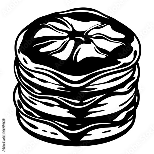 Monochrome Delicious Stack of Pancakes Drawing Ready to be Eaten for Breakfast