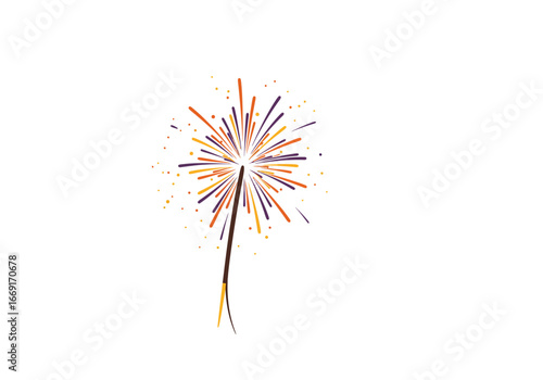 Colorful Firework Sparkler on White Background.
