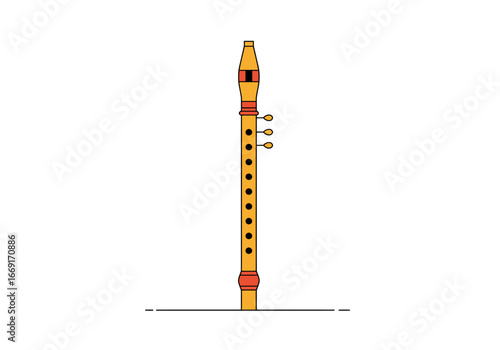 Detailed Illustration of a Traditional Wooden Flute.