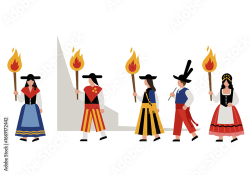 Catalan Traditional Procession with Flaming Torches.
