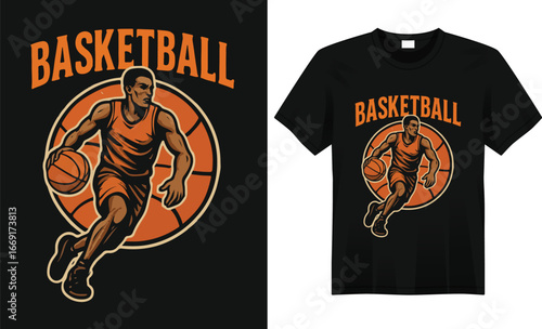 “Bold basketball-themed t-shirt featuring dynamic hoop graphics, sporty typography, and energetic colors, perfect for players, fans, and streetwear style.”
