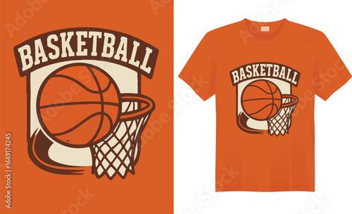 “Bold basketball-themed t-shirt featuring dynamic hoop graphics, sporty typography, and energetic colors, perfect for players, fans, and streetwear style.”