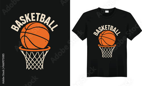 “Bold basketball-themed t-shirt featuring dynamic hoop graphics, sporty typography, and energetic colors, perfect for players, fans, and streetwear style.”