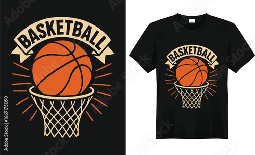 “Bold basketball-themed t-shirt featuring dynamic hoop graphics, sporty typography, and energetic colors, perfect for players, fans, and streetwear style.”