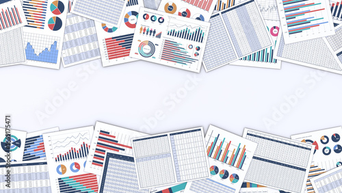 ビジネス資料、ビジネスデータをプリントした複数の書類