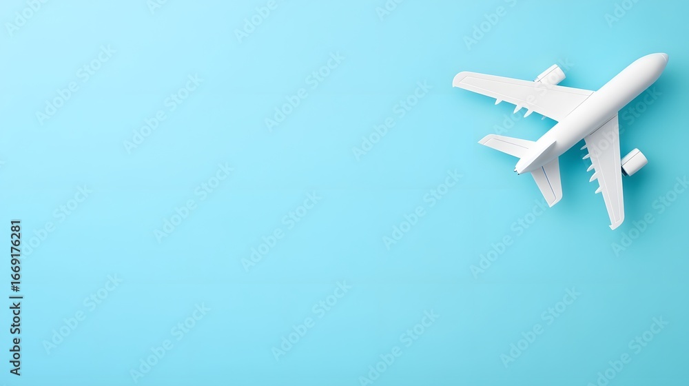 White Airplane Model on Blue Background Travel Concept White Airplane Model on Blue Background Travel Concept