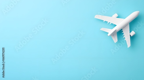 White Airplane Model on Blue Background Travel Concept