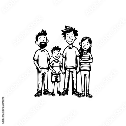 A heartwarming hand drawn illustration depicts a cheerful family togetherness bonding showcasing