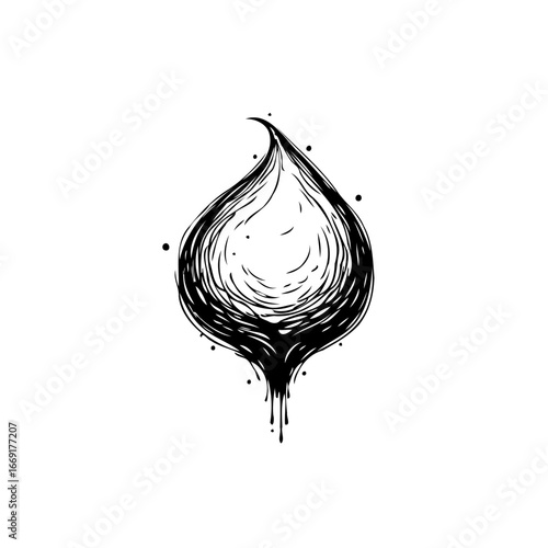 Abstract inky teardrop shape representing artistic expression and melancholic reflections a