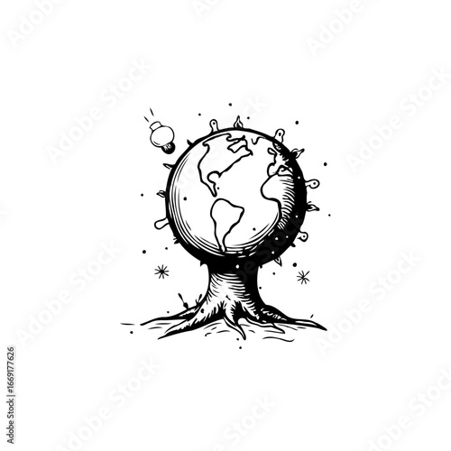Artistic depiction of earth growing like a tree symbolizes environmental issues and sustainability