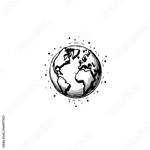 Artistic depiction of earth continents outline with sketch style global connection concept world