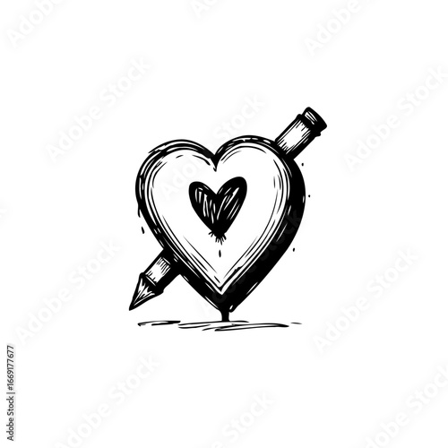 Artistic expression of love a pencil pierces a heart representing passion and romance creative