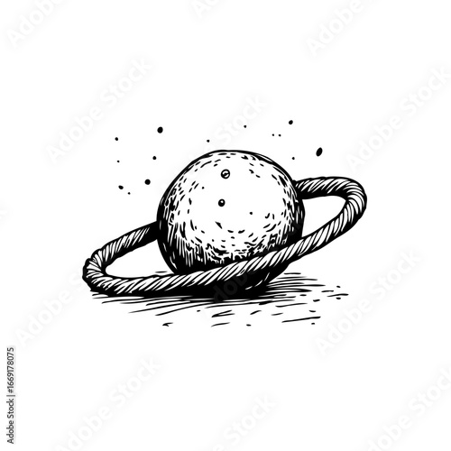 Celestial sphere with a textured ring illustration symbolizing cosmic exploration and space