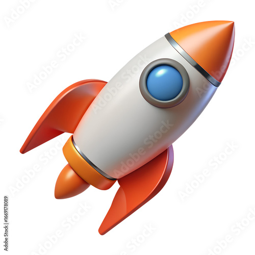 3D Rendered Cartoon Rocket in Orange and White – High-Resolution Photorealistic Space Illustration