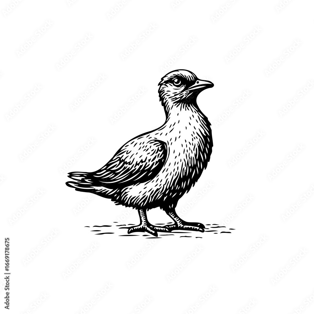 Fototapeta premium Detailed monochrome illustration of a standing bird conveying simplicity and nature's beauty