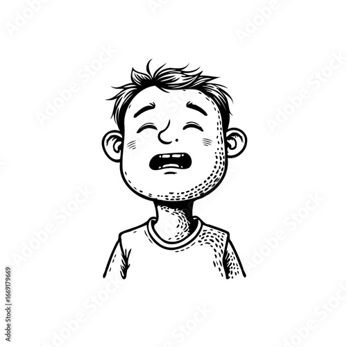 Expressive sketch of a young boy with closed eyes exhibiting exhaustion longing for a peaceful