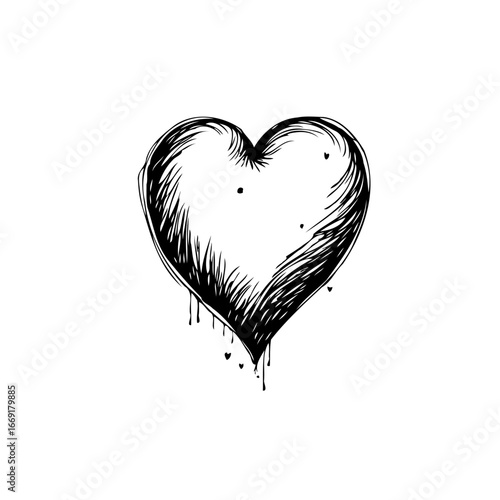 Hand drawn heart illustration expressing artistic love in a textured design on white background