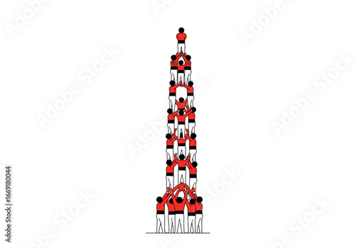 Catalan Human Tower Teamwork and Balance.
