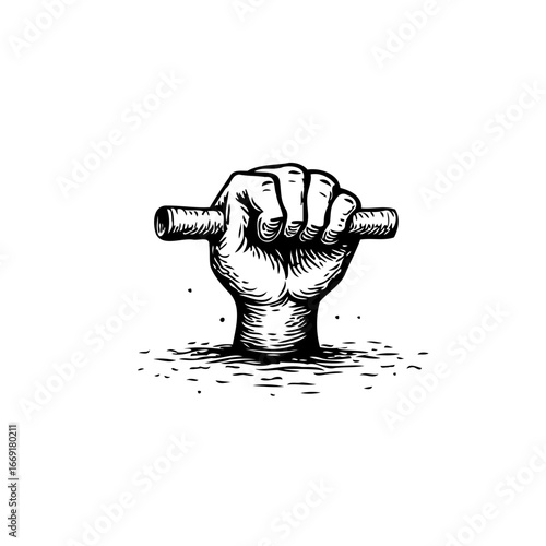 Hand grips a cylindrical object showing strength and determination in simple vector style