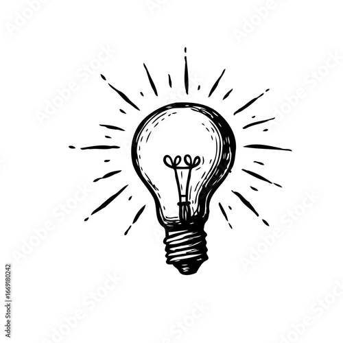 Hand sketched radiant light bulb idea shining bright innovative thinking creativity and problem