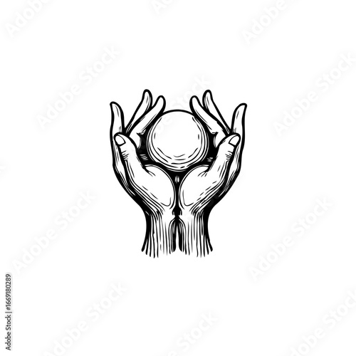 Hands holding sphere artwork presenting unity connection spiritualism guidance providing support