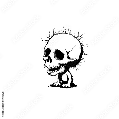Humorous skeletal character illustration with exaggerated features and stylized bone structure a