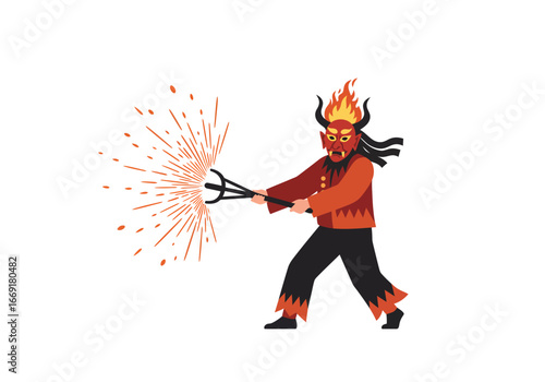 Fiery Devil Ritual Performance in Traditional Costume.