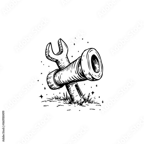 Illustrated conceptualization revealing tool collaboration with an artistic rendition of