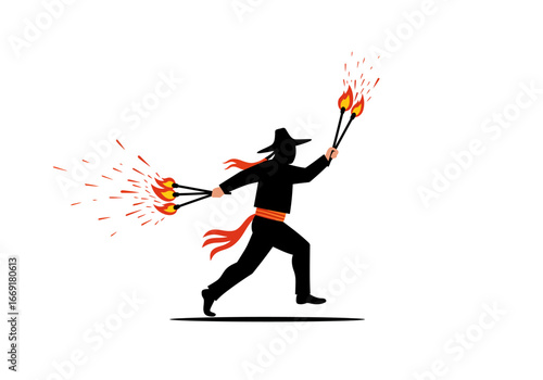 Running Fire Juggler Silhouette.