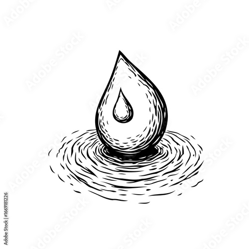 Intricate water droplet illustration showcasing purity, nature's cycle, and elemental essence with