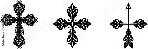 Set of Abstract Ornamental Cross and Arrow Silhouettes Decorative Elements
