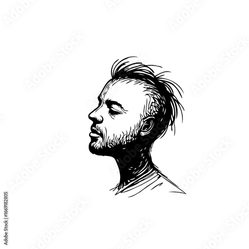 Portraiture evoking introspection and contemplation with its stark contrast and minimalist