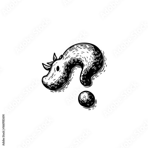 Stylized animal question mark illustration whimsical curiosity pondering uncertainty conceptual