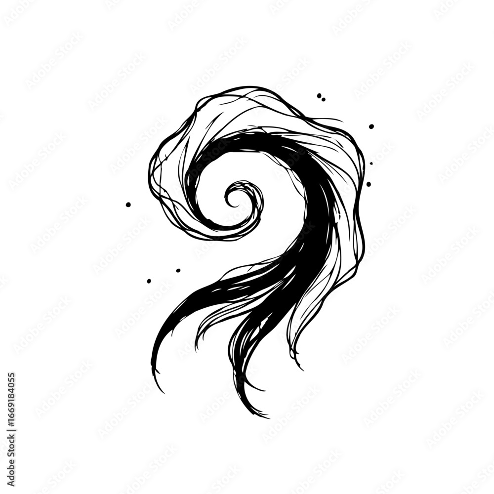 Fototapeta premium Stylized inked tendril design representing evocative forms with flowing lines for artistic