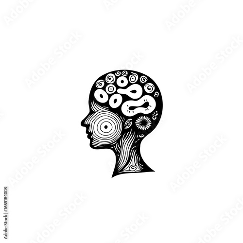 Stylized human head silhouette showcasing intricate brain pattern design for creative mind