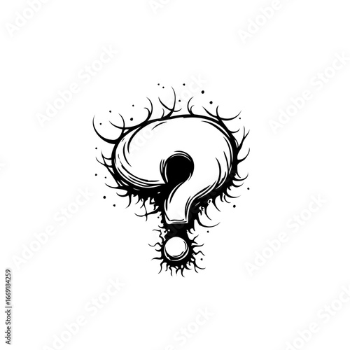 Stylized question mark illustration showcasing complex linework and a sense of intrigue and