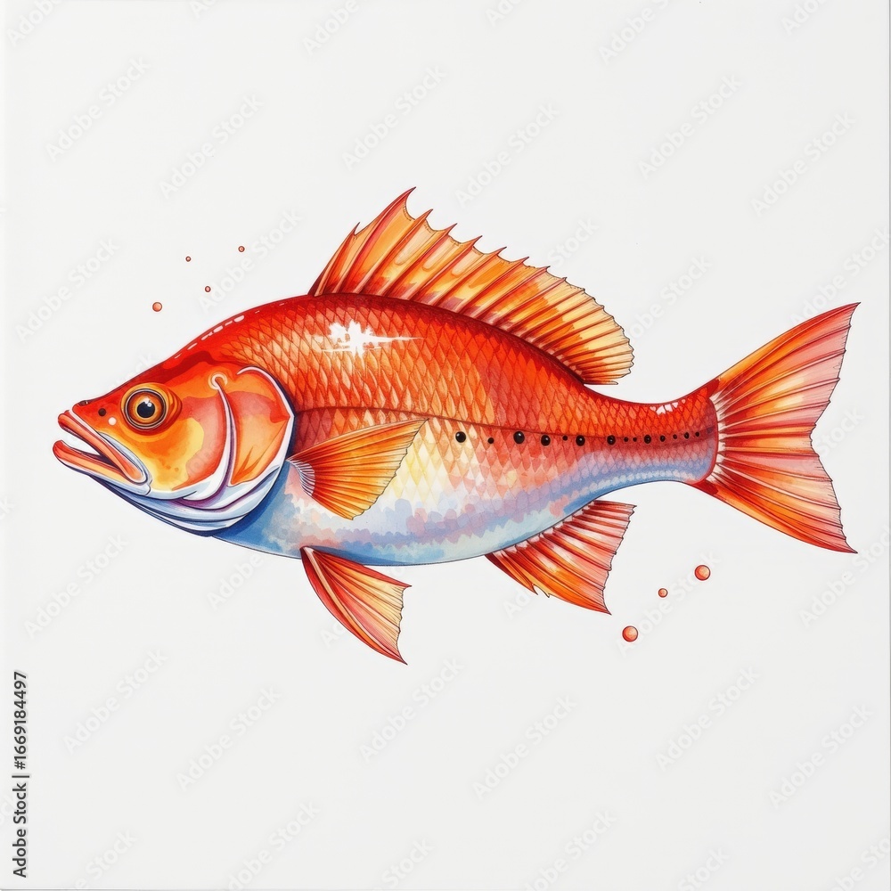 Fototapeta premium Watercolor Red Drum Fish White Background