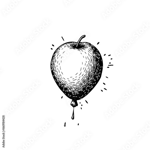 Surreal apple balloon floating illustration with artistic flair and captivating simplicity