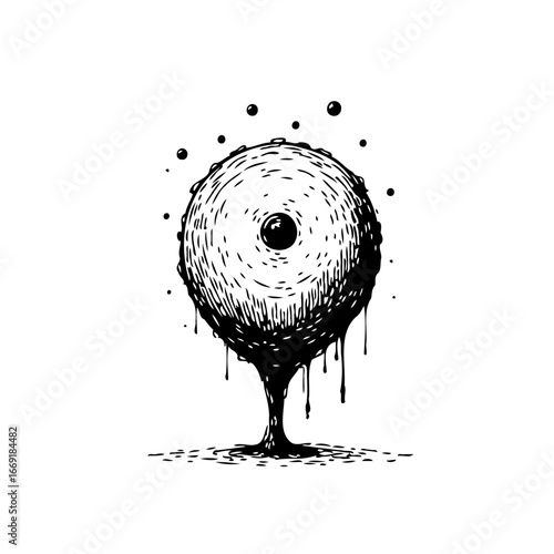 Surreal eye illustration with melting texture creates unsettling feeling for captivating gothic