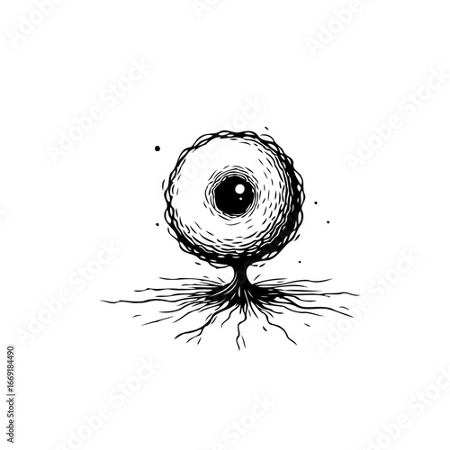 Surreal eye tree concept drawing a metaphorical representation of observation growth and