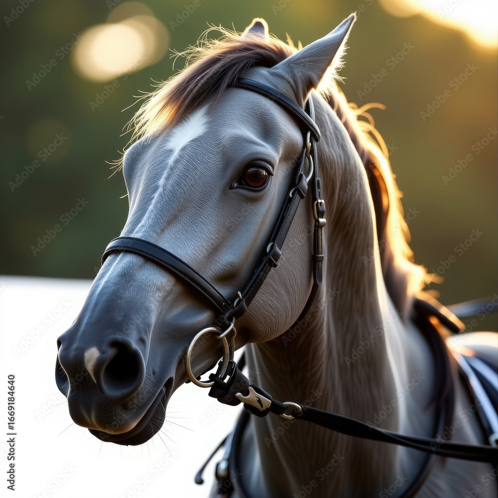 Obraz premium Gray Thoroughbred Horse Portrait Dawn