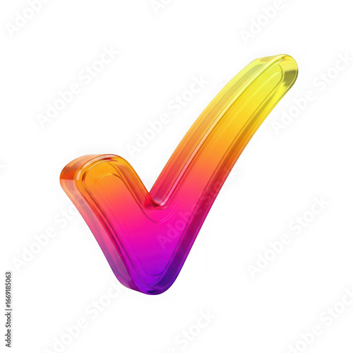 Wallpaper Mural 3d icon of a vibrant, translucent checkmark symbol with a gradient of pink, orange, and yellow, isolated on transparent background Torontodigital.ca