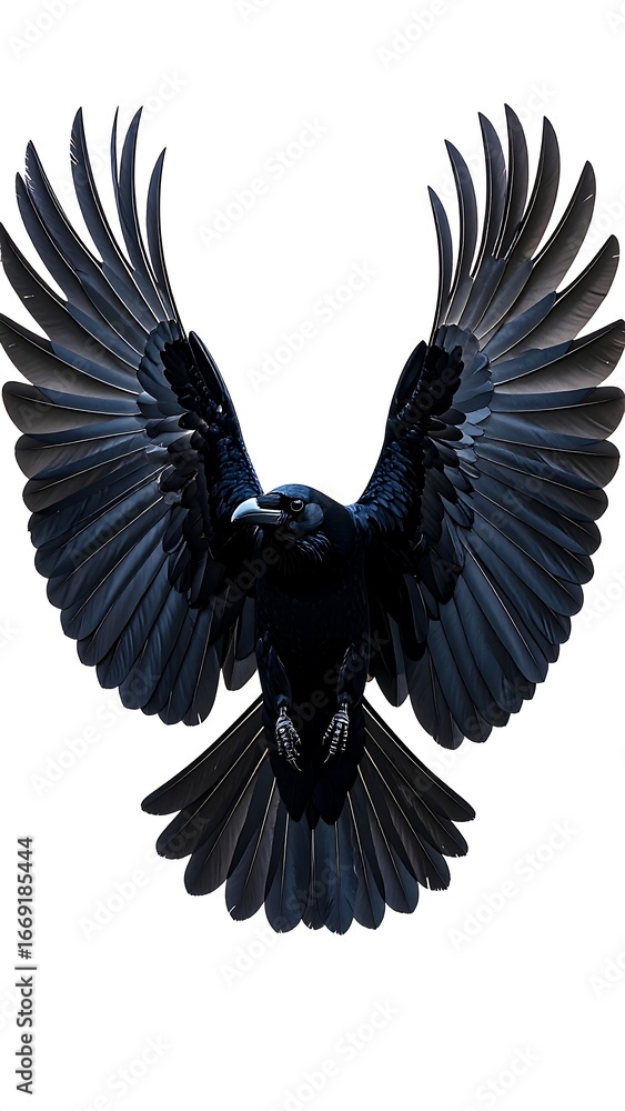 Obraz premium Black Crow in Flight, Wings Spread Wide