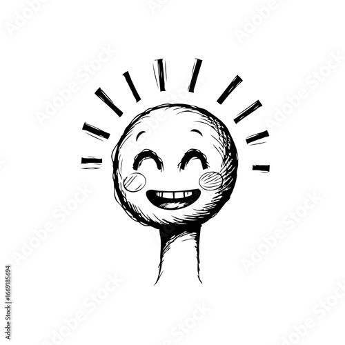 Whimsical hand drawn character radiating positivity with a bright smile and charming facial