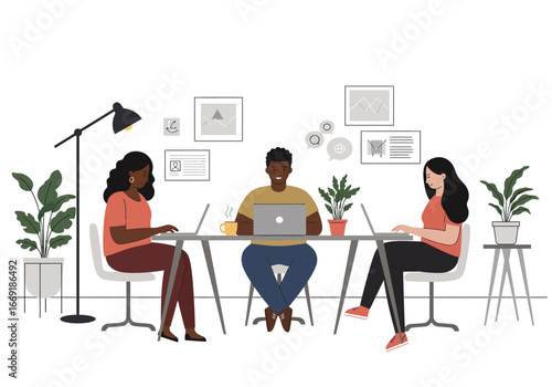 Focused Team Collaboration in Modern Office.