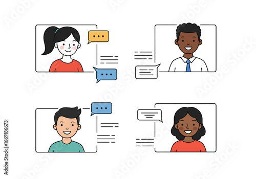 Diverse Team Video Conference Online Chat.